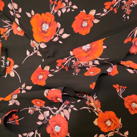 Lipslide Red and Black Ruffled Floral Blouse with Choker Neck - Picture 4 of 5